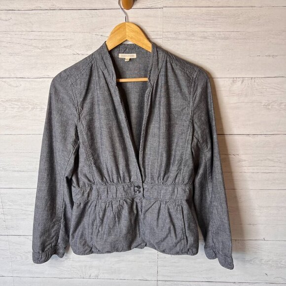 Eileen Fisher Jacket Womens Size Small Peplum Stand Collar 100% Cotton Chambray - Picture 14 of 15